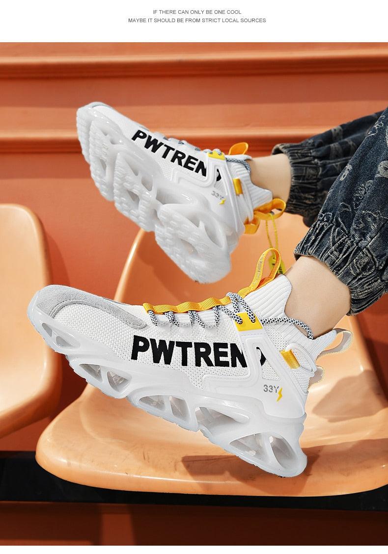Men's White Flying Woven Mesh Running Sneakers