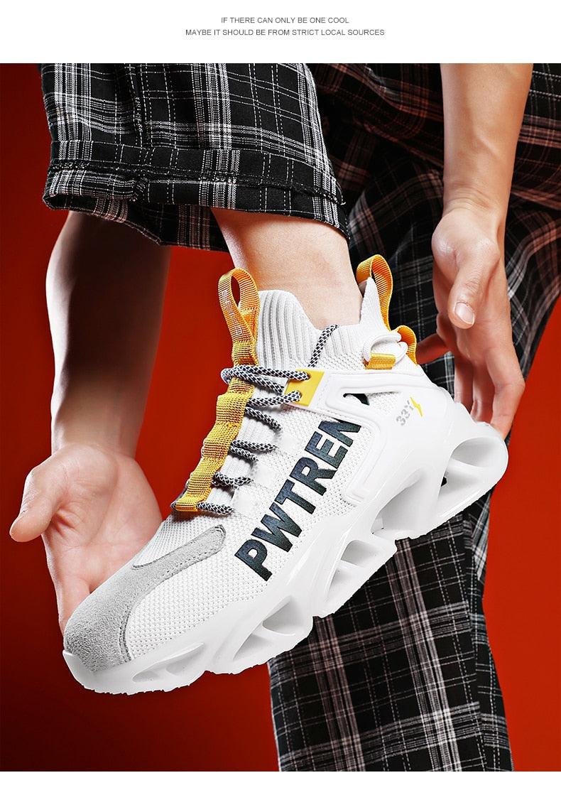 Men's White Flying Woven Mesh Running Sneakers