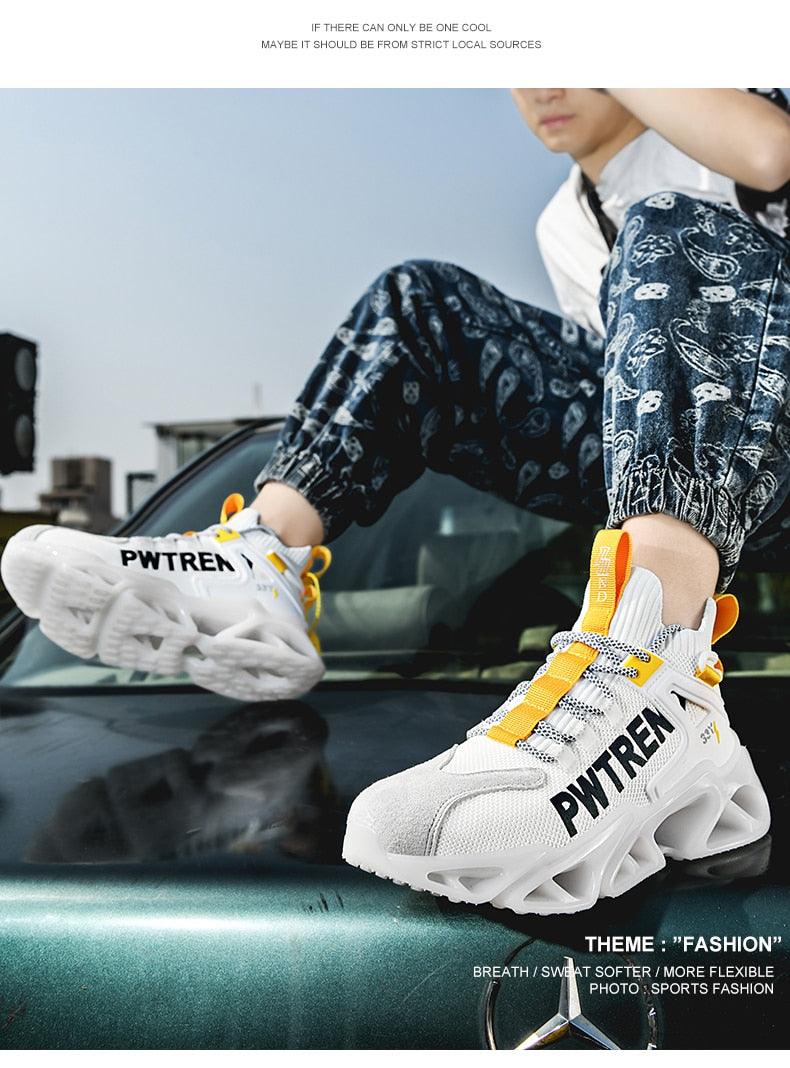 Men's White Flying Woven Mesh Running Sneakers