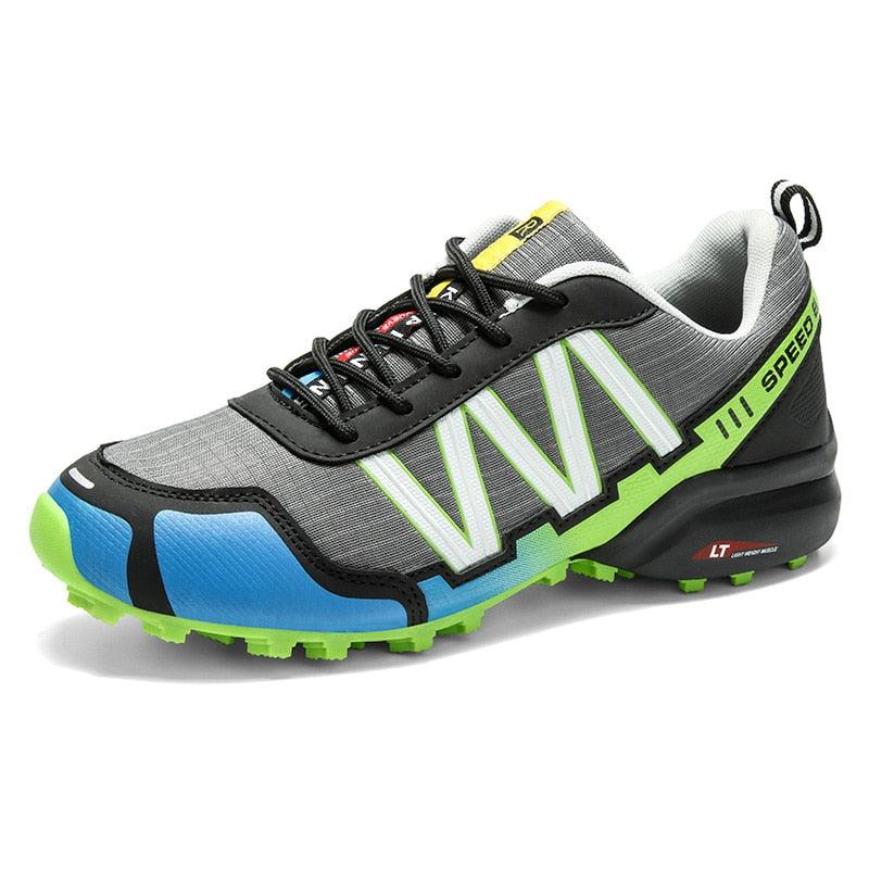 Men's technical knit running sneakers in grey and neon-green