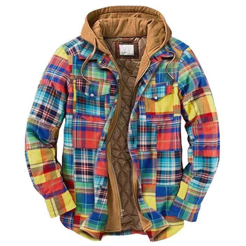 Men's Relaxed Fit Plaid Flannel Hooded Shirt Jacket