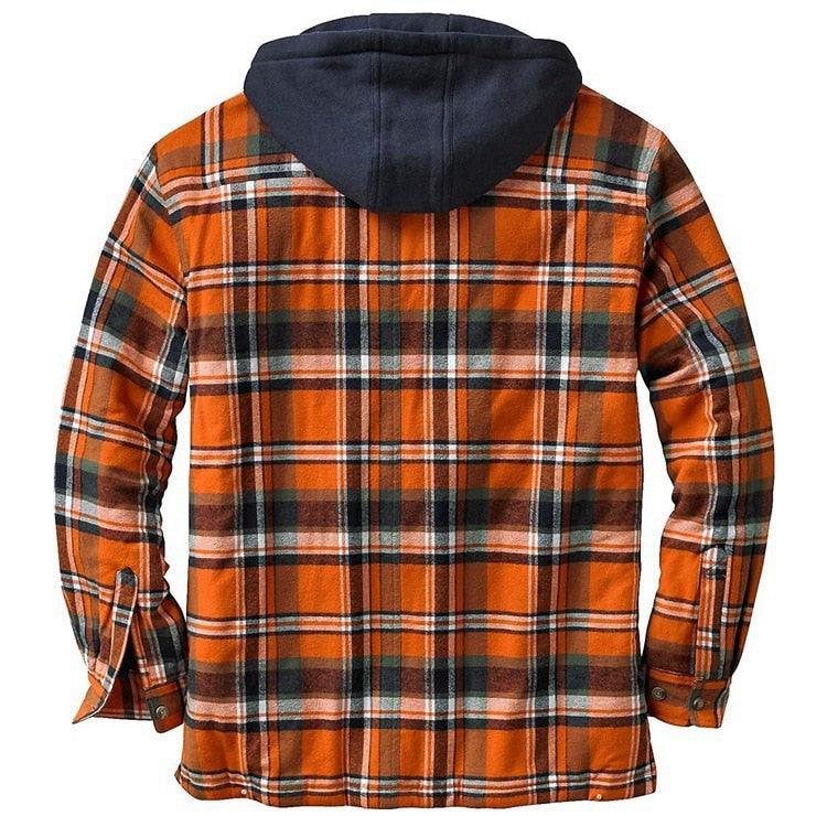 Men's Relaxed Fit Plaid Flannel Hooded Shirt Jacket