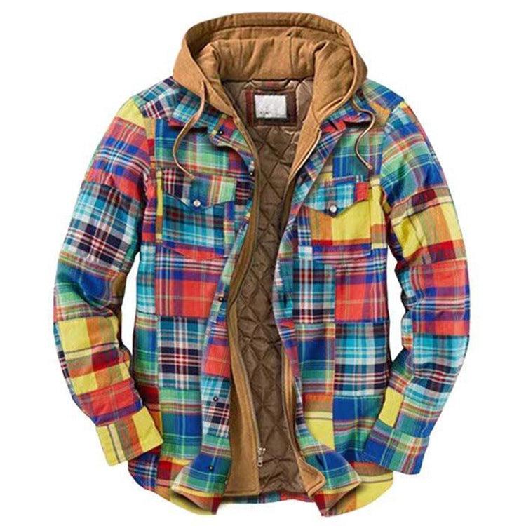 Men's Relaxed Fit Plaid Flannel Hooded Shirt Jacket