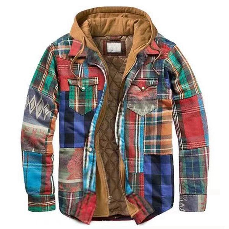 Men's Relaxed Fit Plaid Flannel Hooded Shirt Jacket