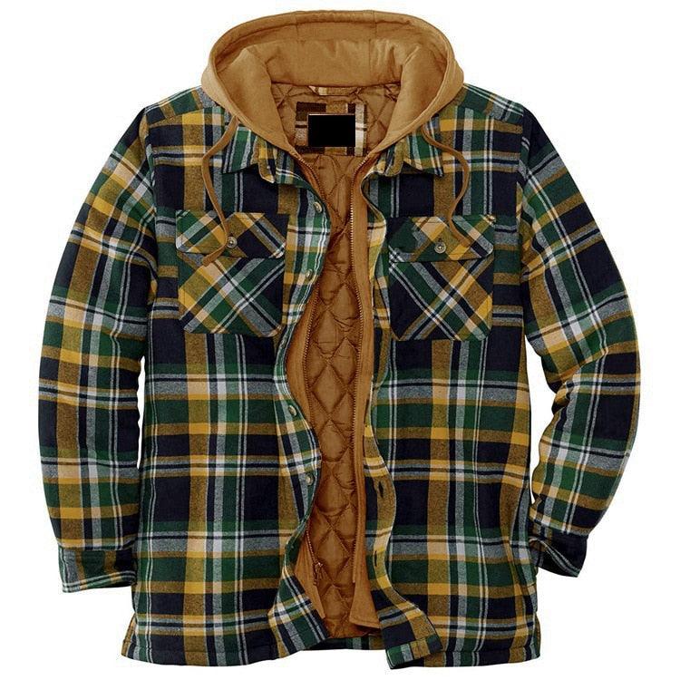 Men's Relaxed Fit Plaid Flannel Hooded Shirt Jacket
