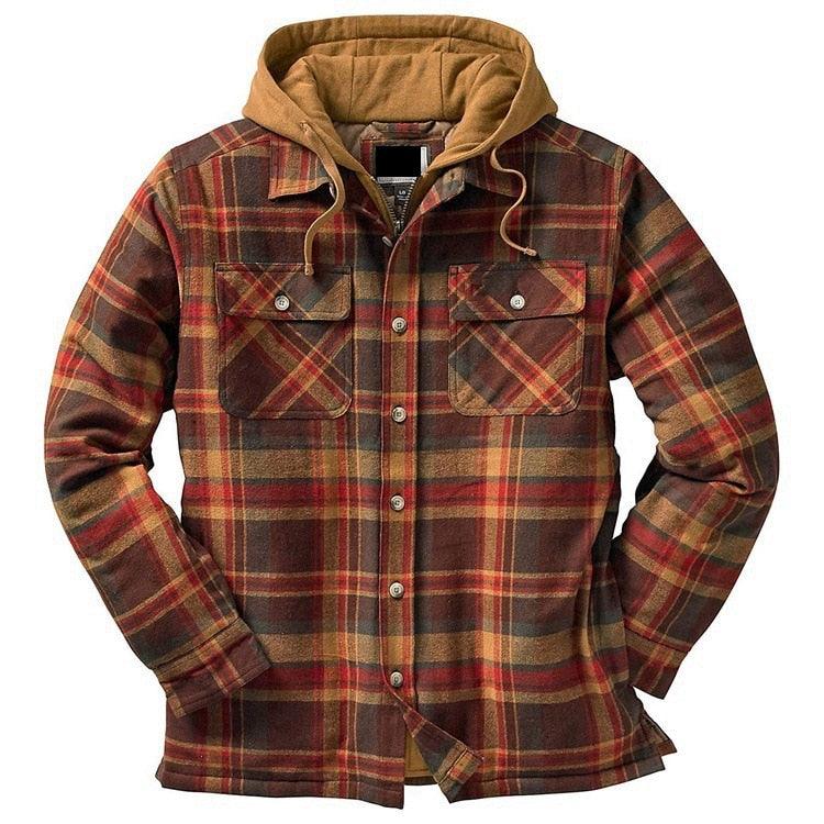Men's Relaxed Fit Plaid Flannel Hooded Shirt Jacket