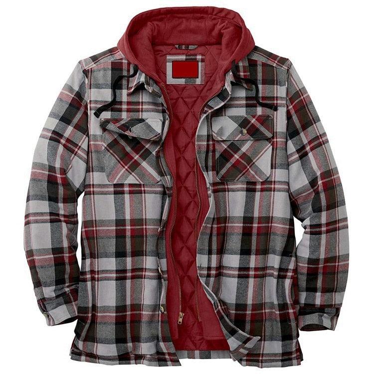 Men's Relaxed Fit Plaid Flannel Hooded Shirt Jacket