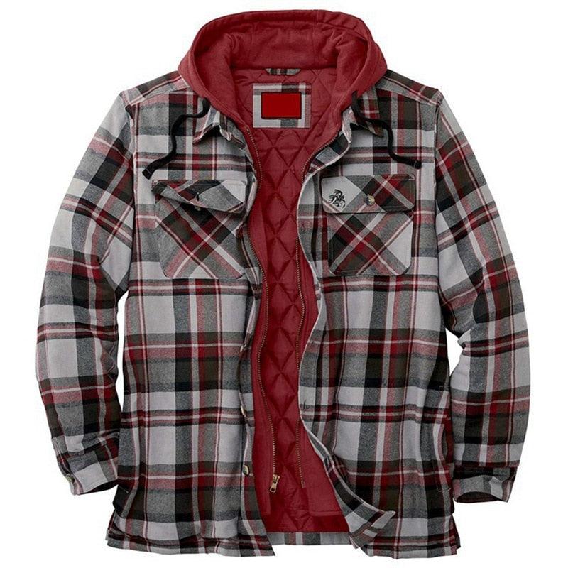 Men's Relaxed Fit Plaid Flannel Hooded Shirt Jacket