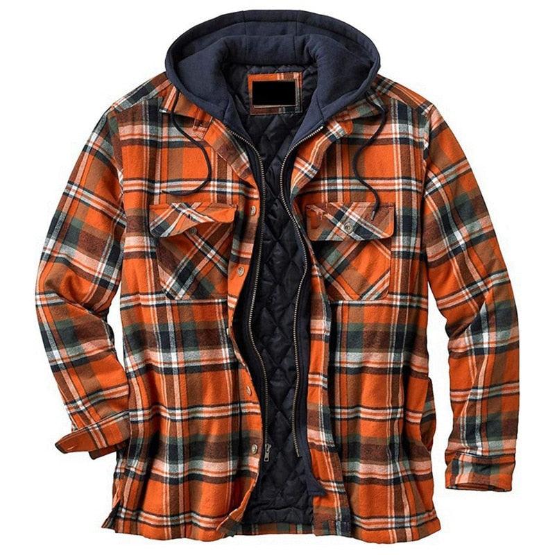 Men's Relaxed Fit Plaid Flannel Hooded Shirt Jacket