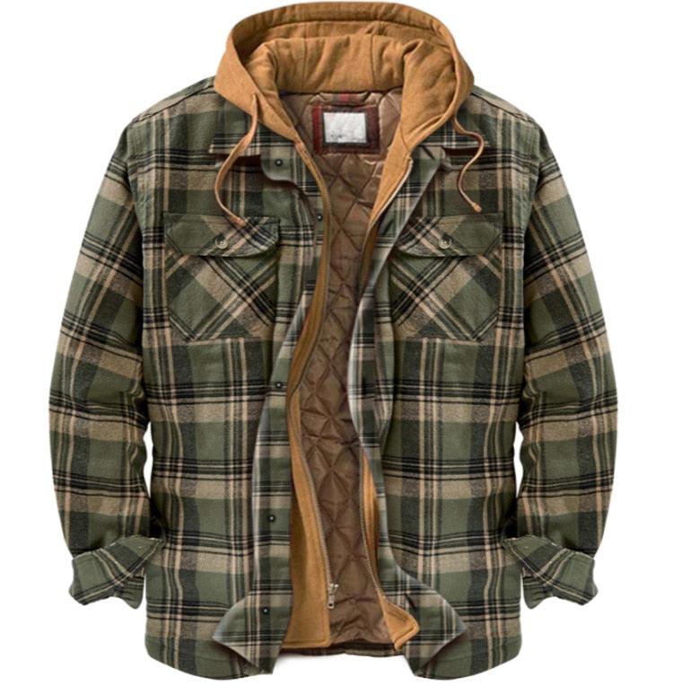Men's Relaxed Fit Plaid Flannel Hooded Shirt Jacket