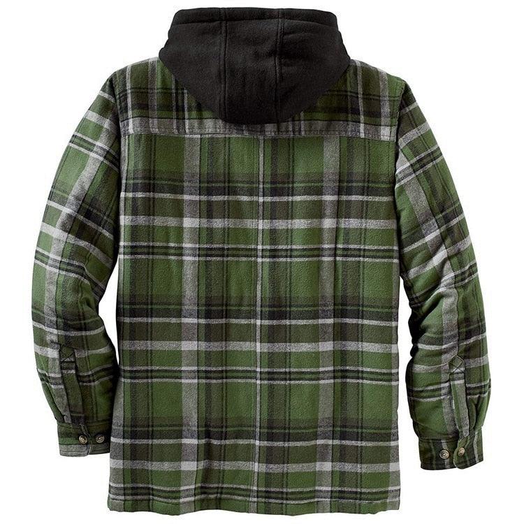 Men's Relaxed Fit Plaid Flannel Hooded Shirt Jacket