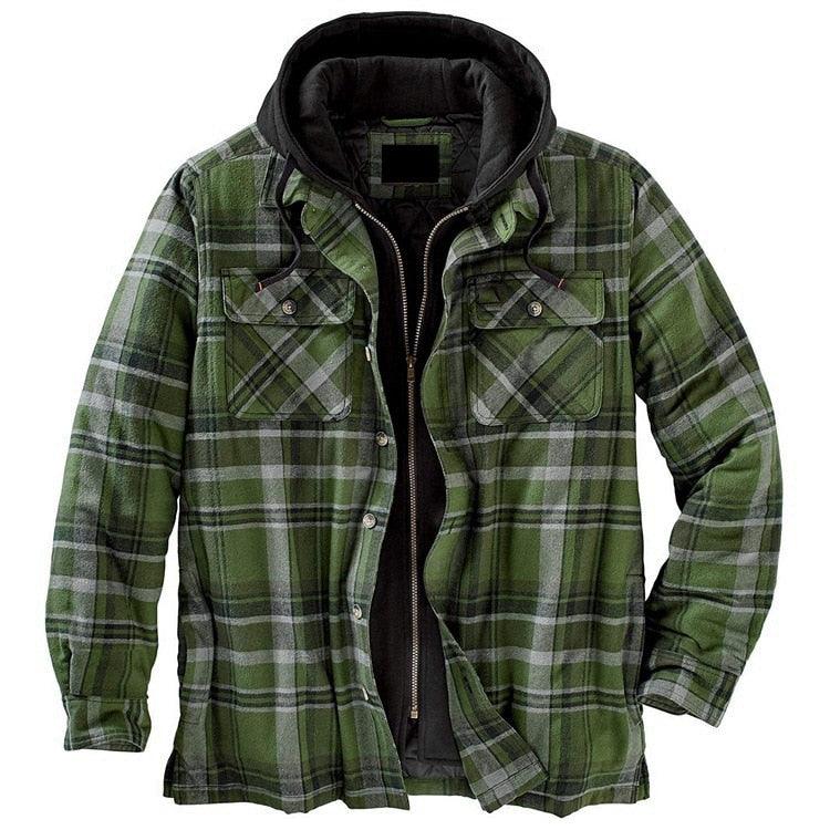 Men's Relaxed Fit Plaid Flannel Hooded Shirt Jacket