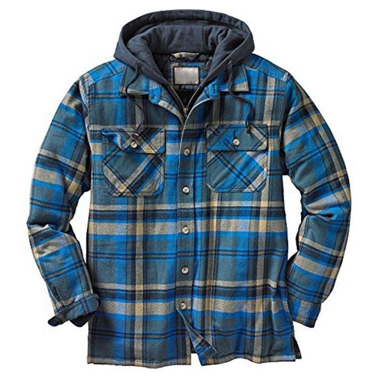 Men's Relaxed Fit Plaid Flannel Hooded Shirt Jacket