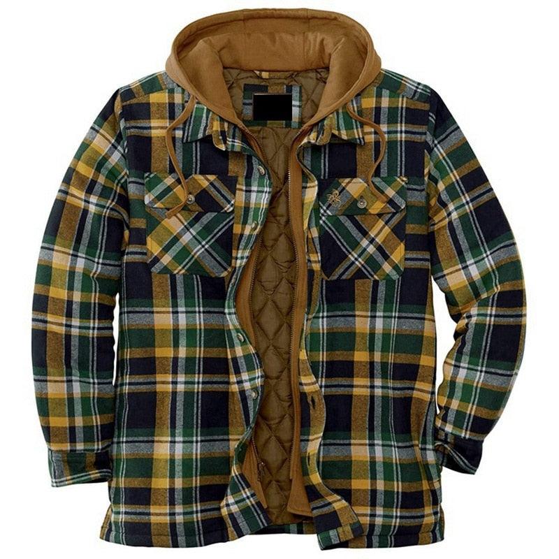 Men's Relaxed Fit Plaid Flannel Hooded Shirt Jacket