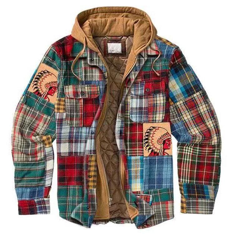 Men's Relaxed Fit Plaid Flannel Hooded Shirt Jacket