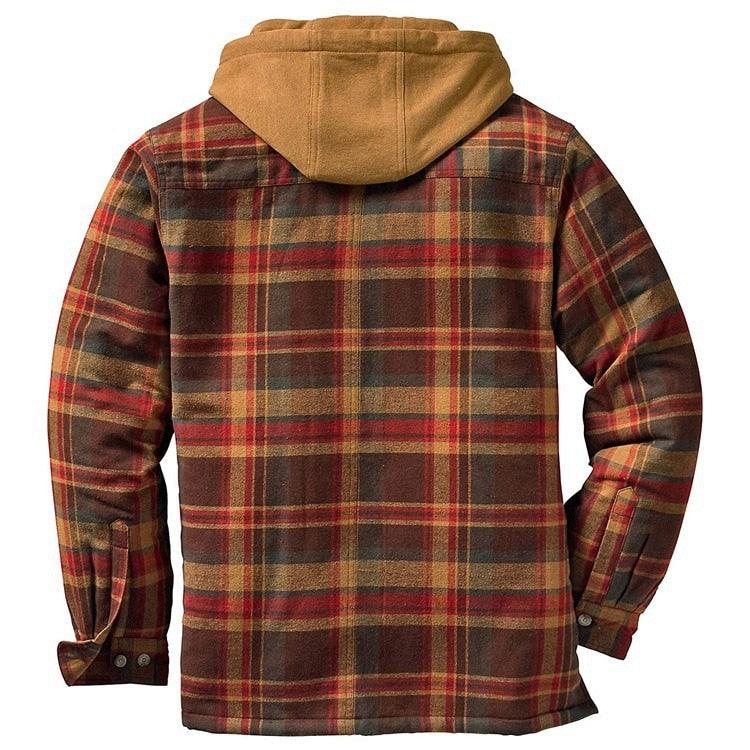 Men's Relaxed Fit Plaid Flannel Hooded Shirt Jacket