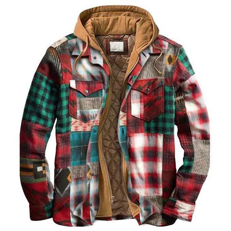 Men's Relaxed Fit Plaid Flannel Hooded Shirt Jacket