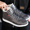 Men's Black High Top Leather Winter Boots Plush Warm Sneakers