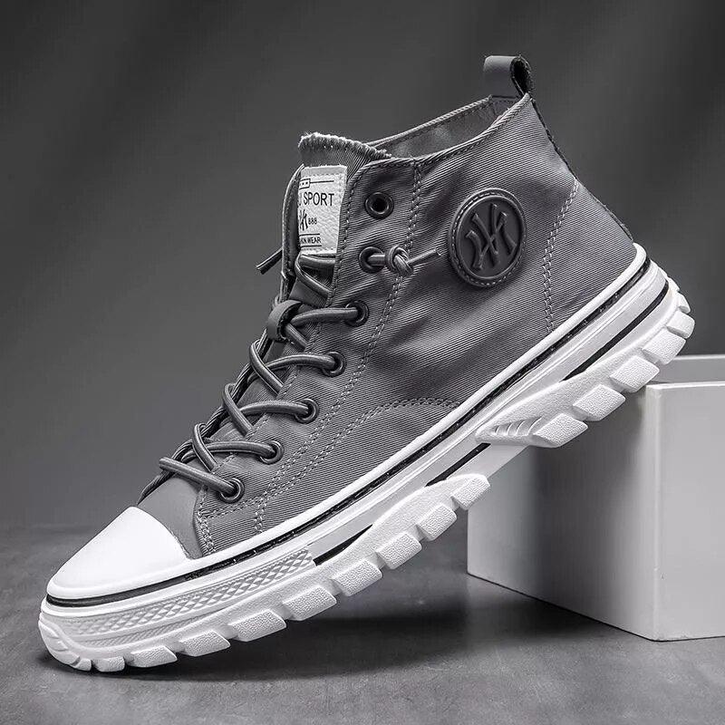 Men's High Top Canvas Sneakers Casual Gray Vulcanized Skate Shoes