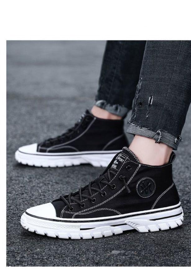 Men's High Top Canvas Sneakers Casual Gray Vulcanized Skate Shoes