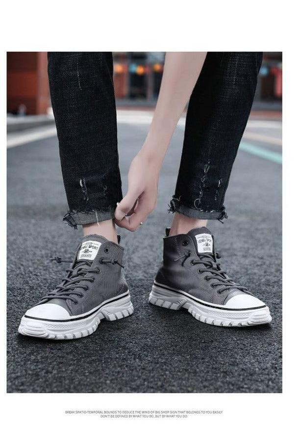 Men's High Top Canvas Sneakers Casual Gray Vulcanized Skate Shoes