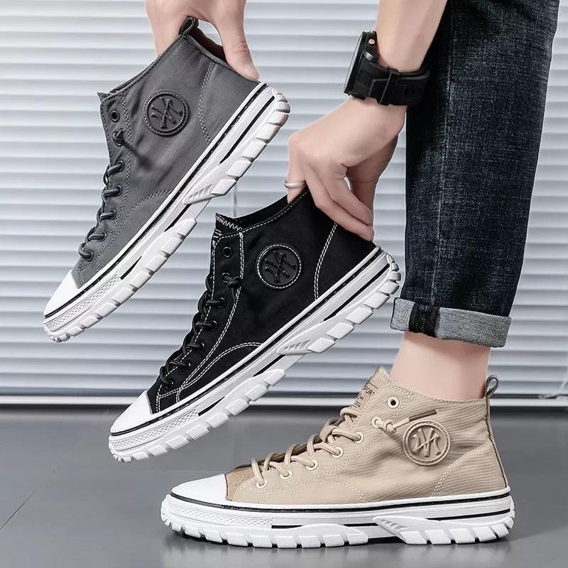 Men's High Top Canvas Sneakers Casual Gray Vulcanized Skate Shoes