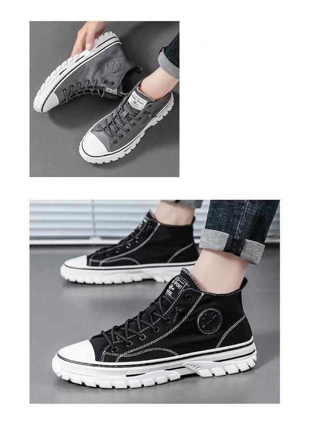 Men's High Top Canvas Sneakers Casual Gray Vulcanized Skate Shoes