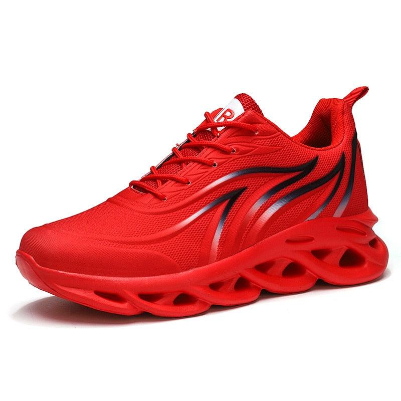 Men's lightweight athletic sneakers with flame print design and mesh upper