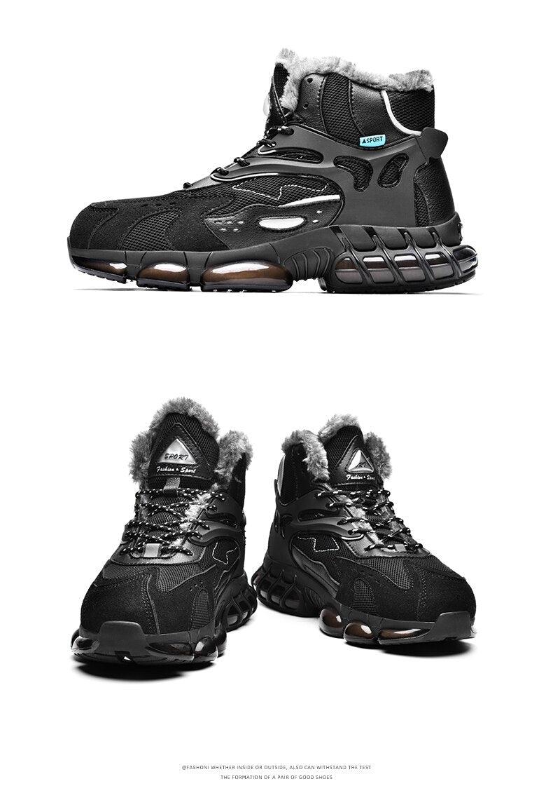 Men's Faux Leather Winter Hiking Boots Fur-Lined Snow Sneakers