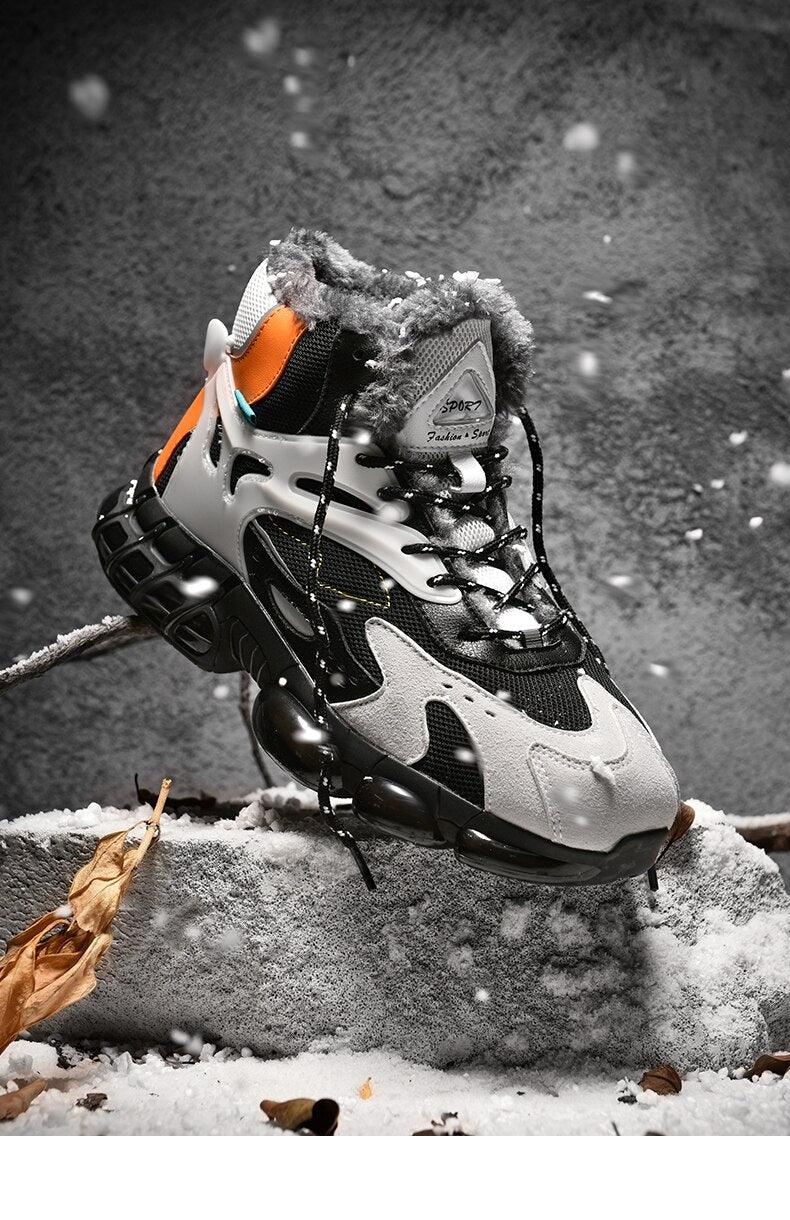 Men's Faux Leather Winter Hiking Boots Fur-Lined Snow Sneakers