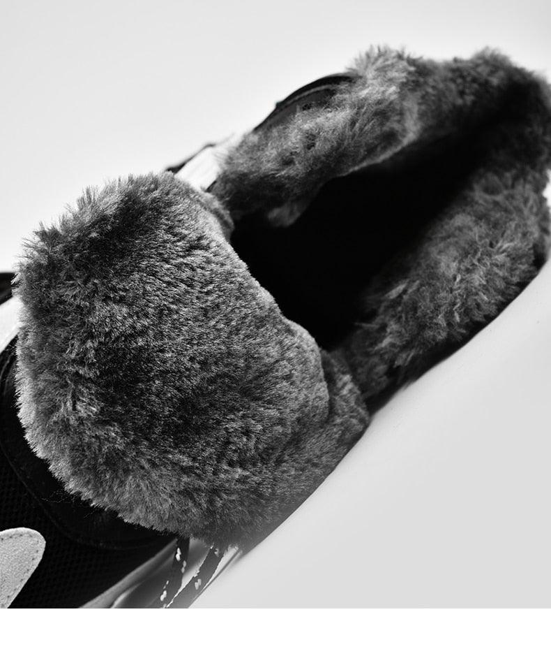 Men's Faux Leather Winter Hiking Boots Fur-Lined Snow Sneakers