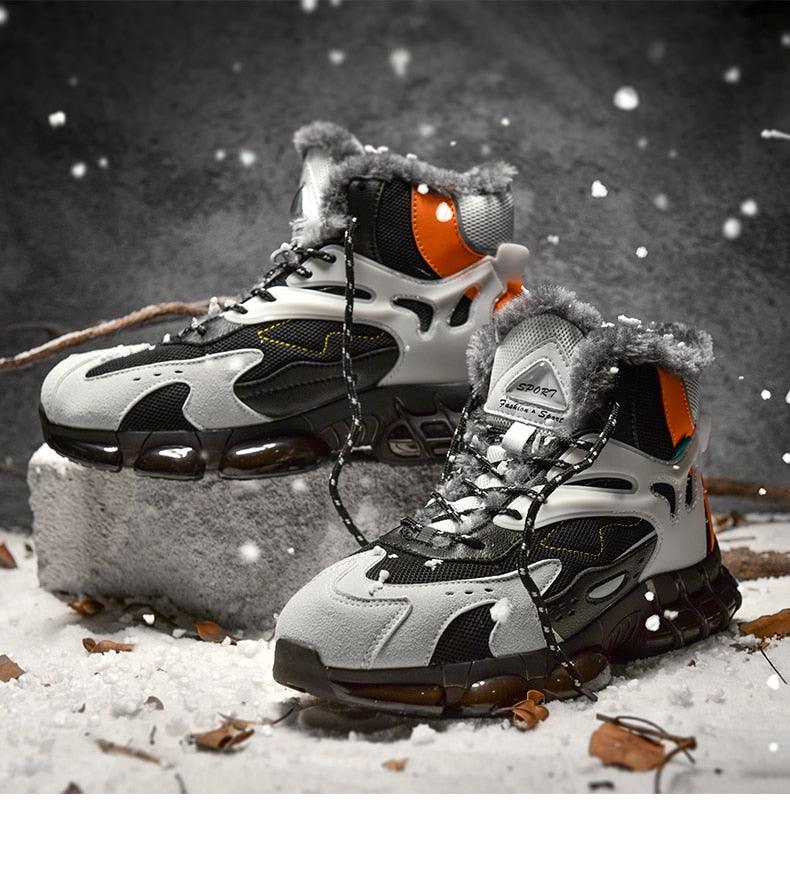 Men's Faux Leather Winter Hiking Boots Fur-Lined Snow Sneakers