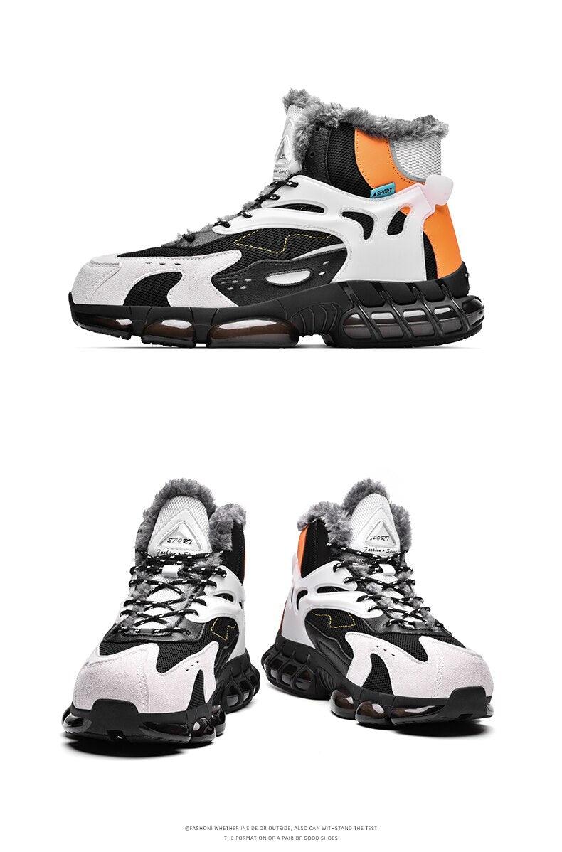 Men's Faux Leather Winter Hiking Boots Fur-Lined Snow Sneakers