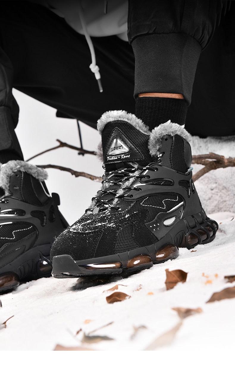 Men's Faux Leather Winter Hiking Boots Fur-Lined Snow Sneakers