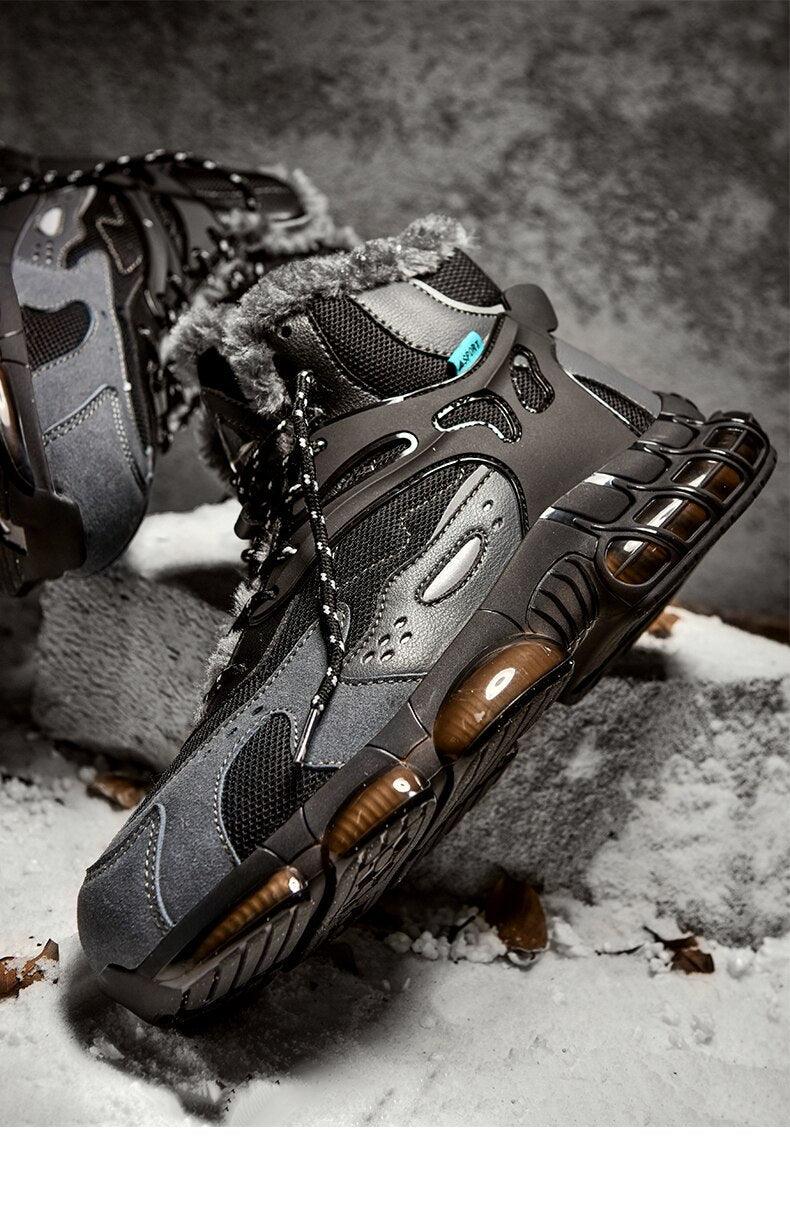 Men's Faux Leather Winter Hiking Boots Fur-Lined Snow Sneakers