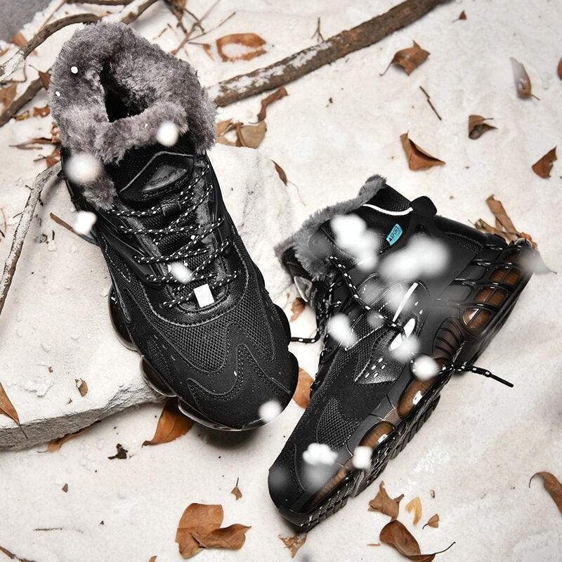 Men's Faux Leather Winter Hiking Boots Fur-Lined Snow Sneakers