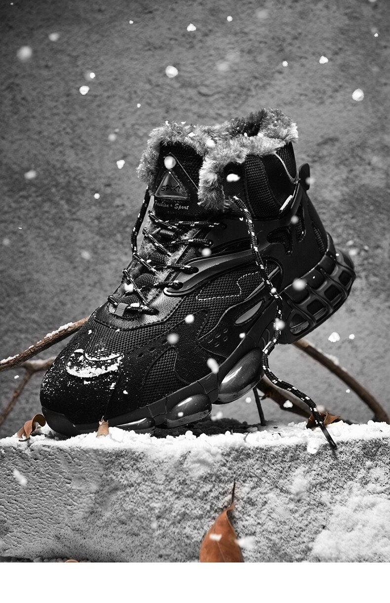 Men's Faux Leather Winter Hiking Boots Fur-Lined Snow Sneakers