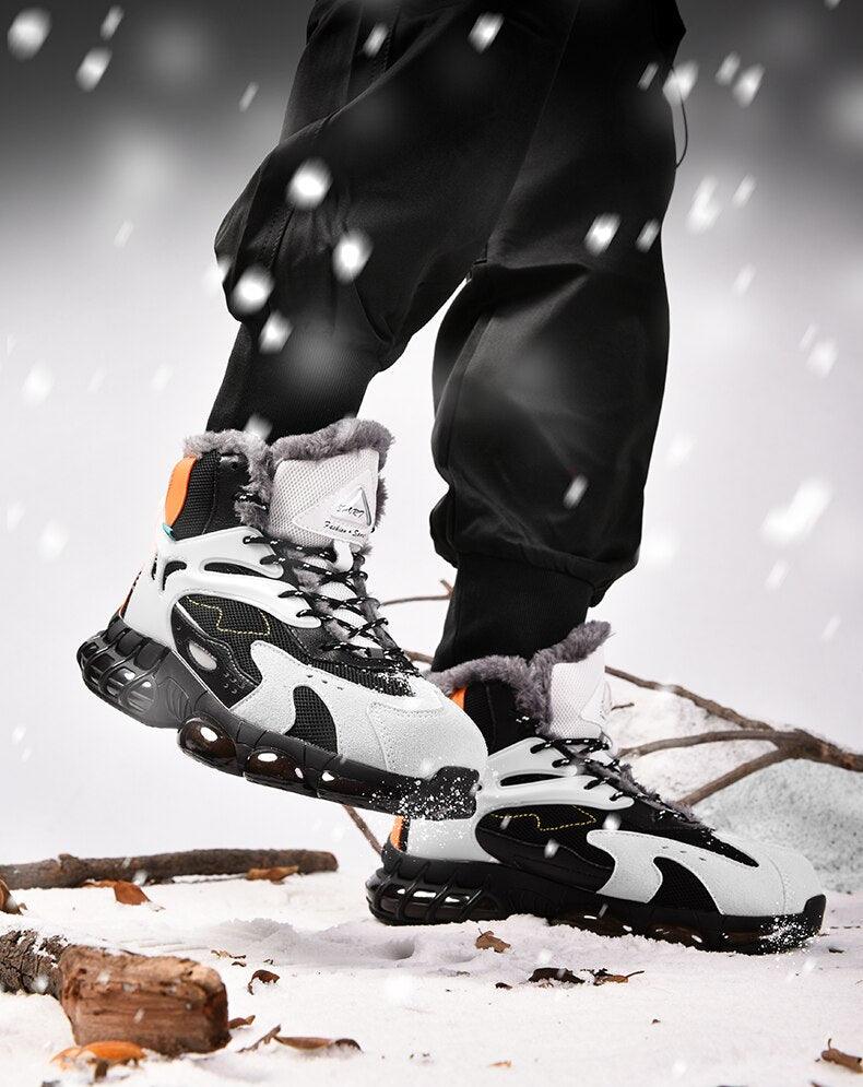 Men's Faux Leather Winter Hiking Boots Fur-Lined Snow Sneakers