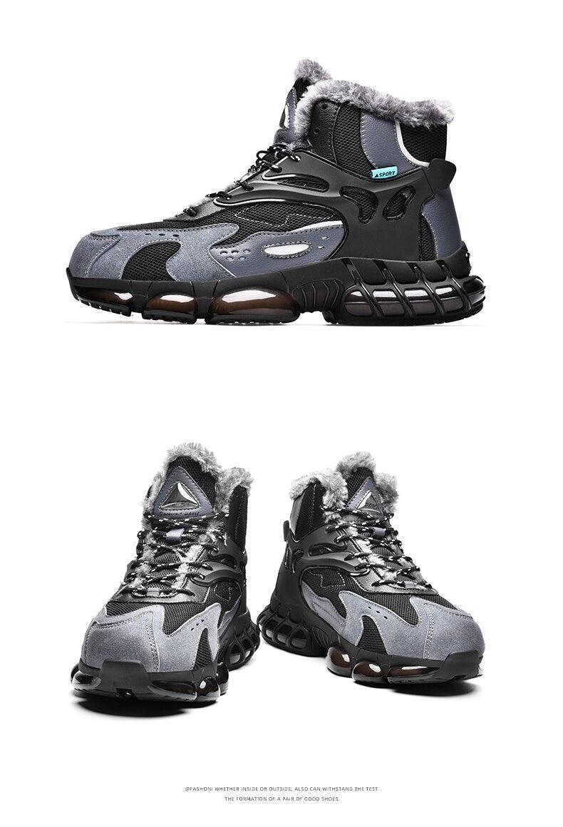 Men's Faux Leather Winter Hiking Boots Fur-Lined Snow Sneakers