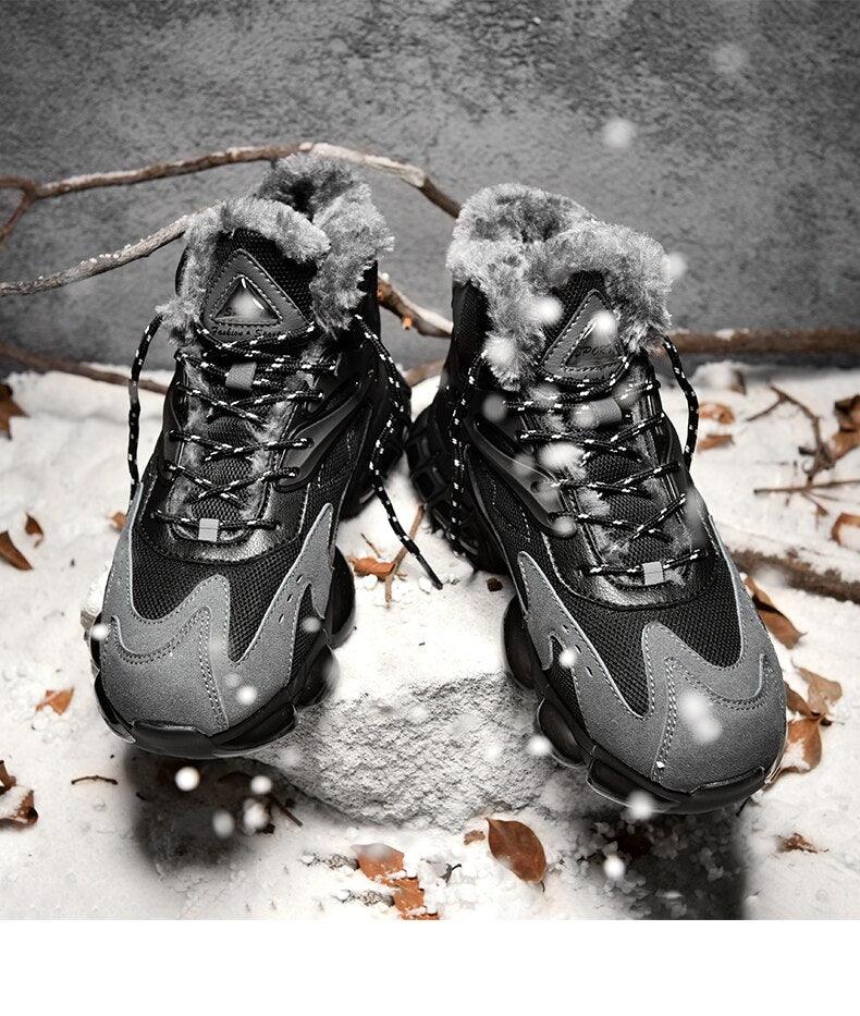 Men's Faux Leather Winter Hiking Boots Fur-Lined Snow Sneakers
