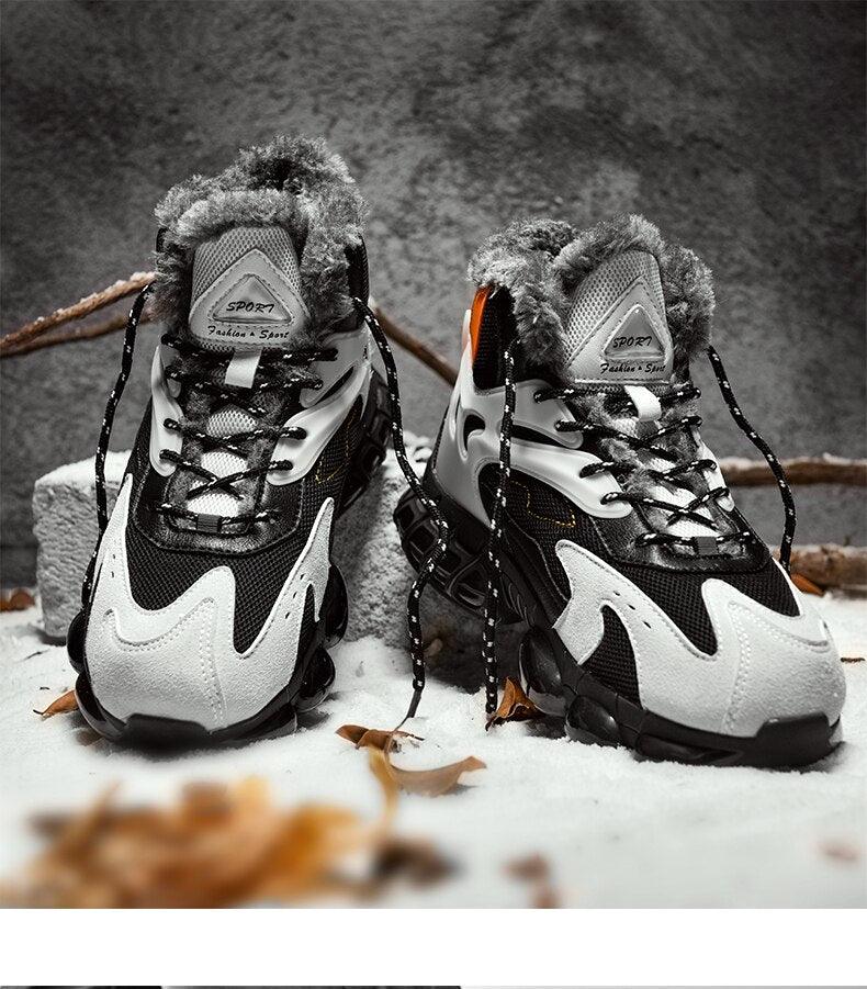 Men's Faux Leather Winter Hiking Boots Fur-Lined Snow Sneakers