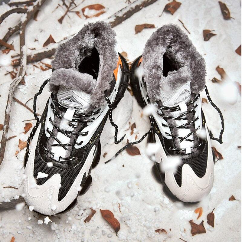 Men's Faux Leather Winter Hiking Boots Fur-Lined Snow Sneakers