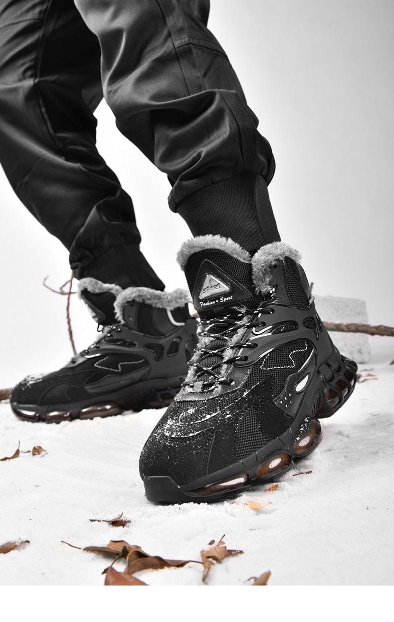 Men's Faux Leather Winter Hiking Boots Fur-Lined Snow Sneakers
