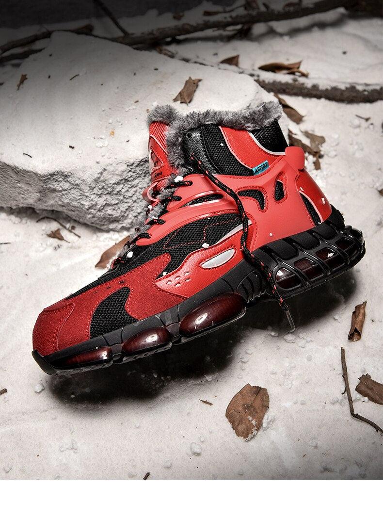 Men's Faux Leather Winter Hiking Boots Fur-Lined Snow Sneakers