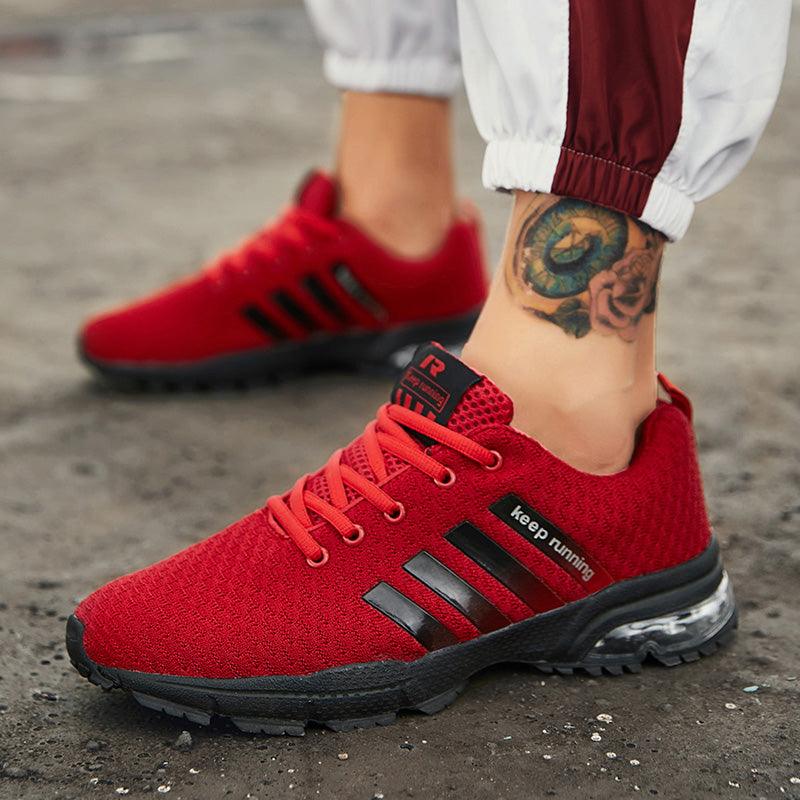 Unisex air cushion fitness sneakers with solid color knit