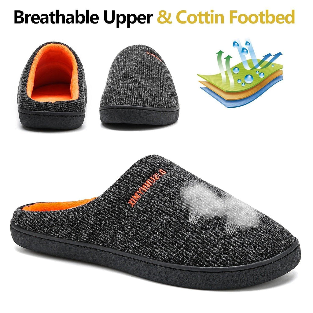 Men's cozy cotton-blend closed toe memory foam slippers with non-slip sole