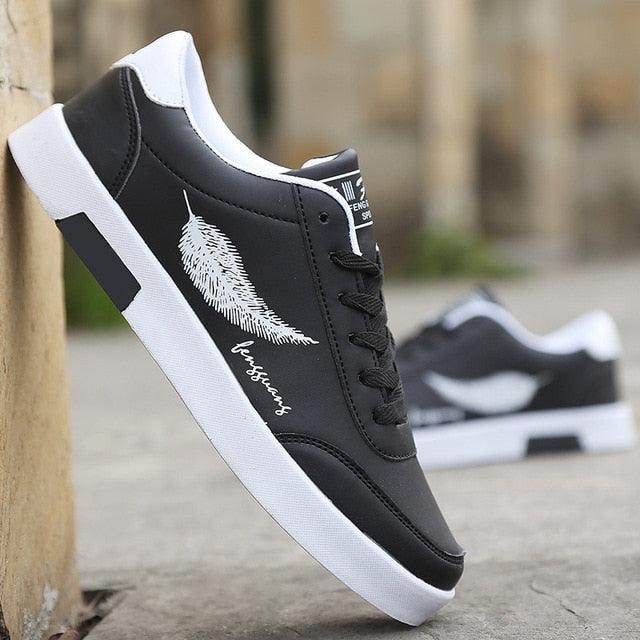 Men's White Leather Platform Sneakers Casual Fashion Sport Shoes