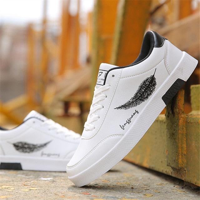 Men's White Leather Platform Sneakers Casual Fashion Sport Shoes