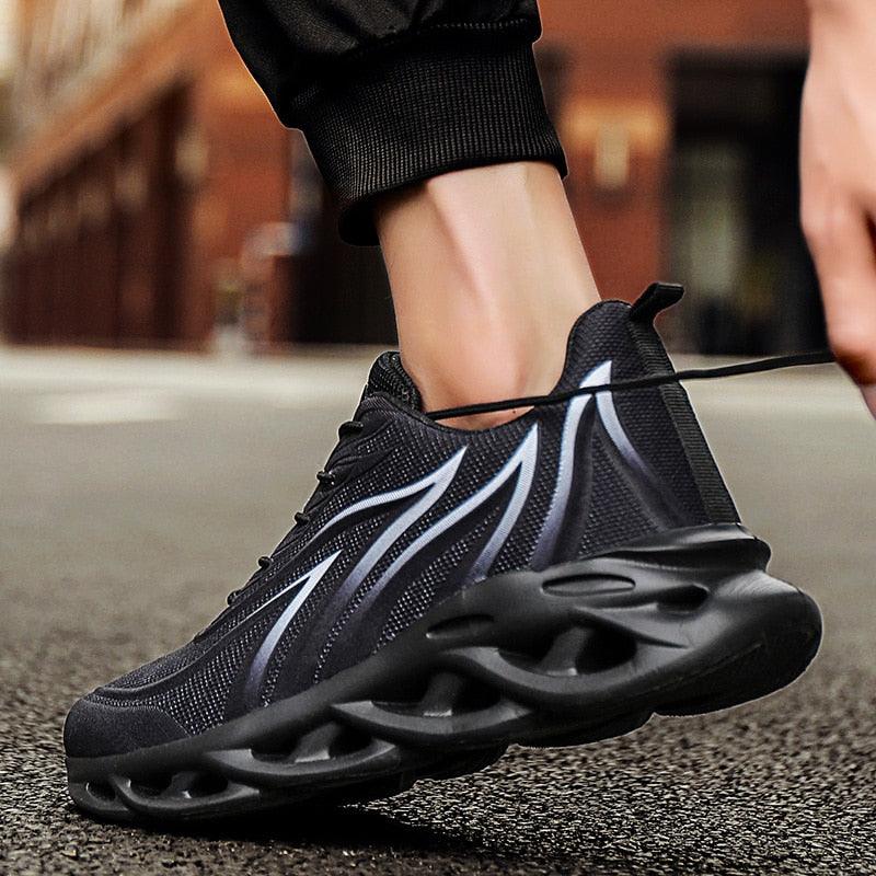 Men's Flame Print Flying Weave Sneakers – Breathable Athletic Shoes