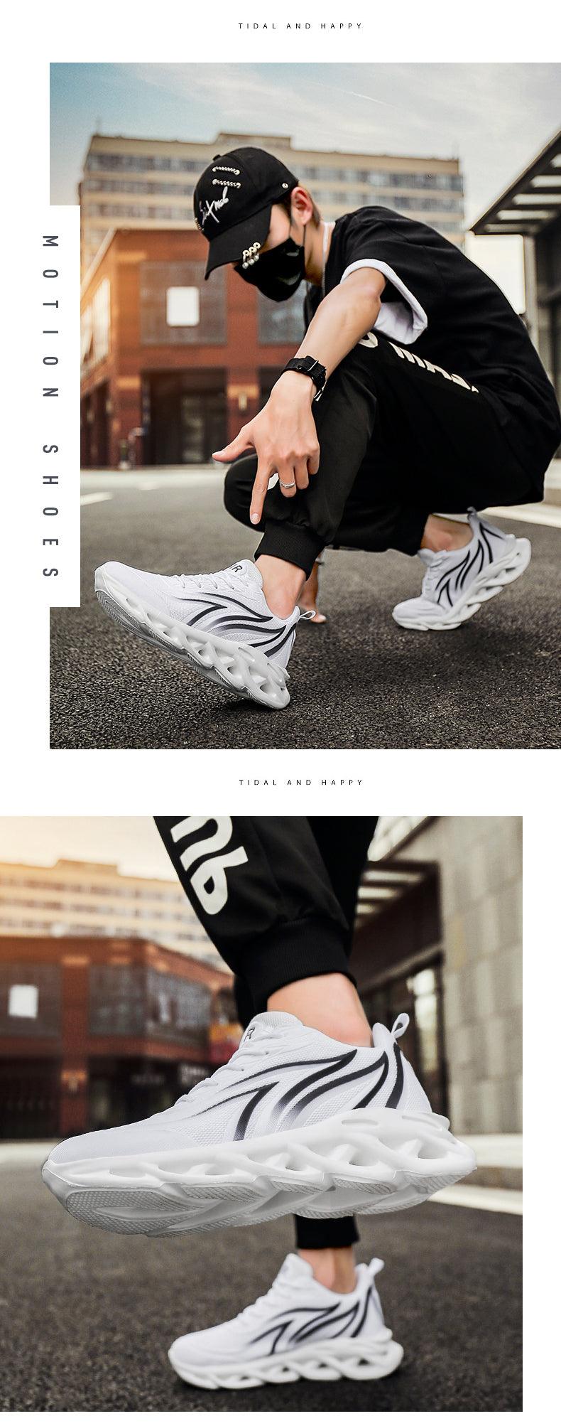 Men's Flame Print Flying Weave Sneakers – Breathable Athletic Shoes